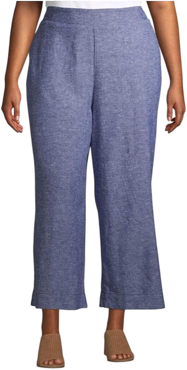 Indigo Chambray Plus Size Wide Leg Linen Crop Pants