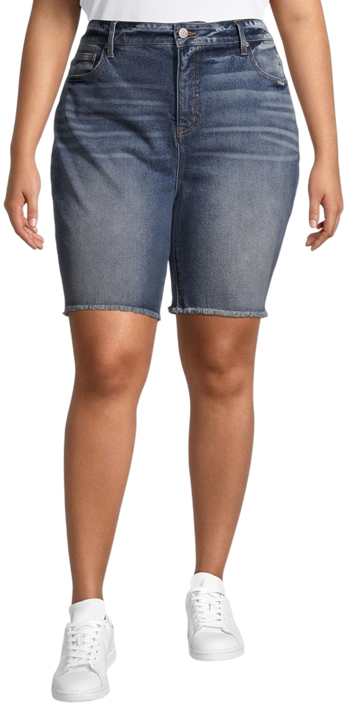 Layla Plus Size Frayed Hem Denim Bermuda Shorts