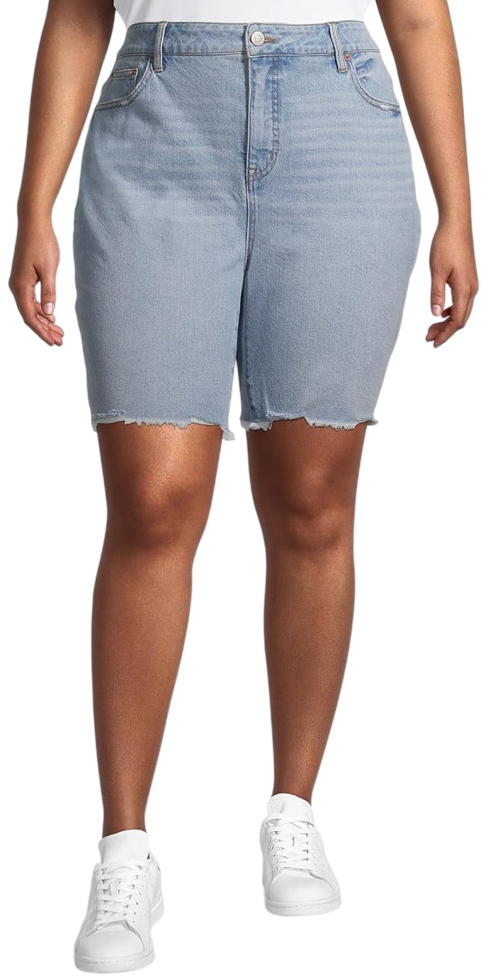 Terra and Sky Rosabelle Plus Size Frayed Hem Denim Bermuda Shorts